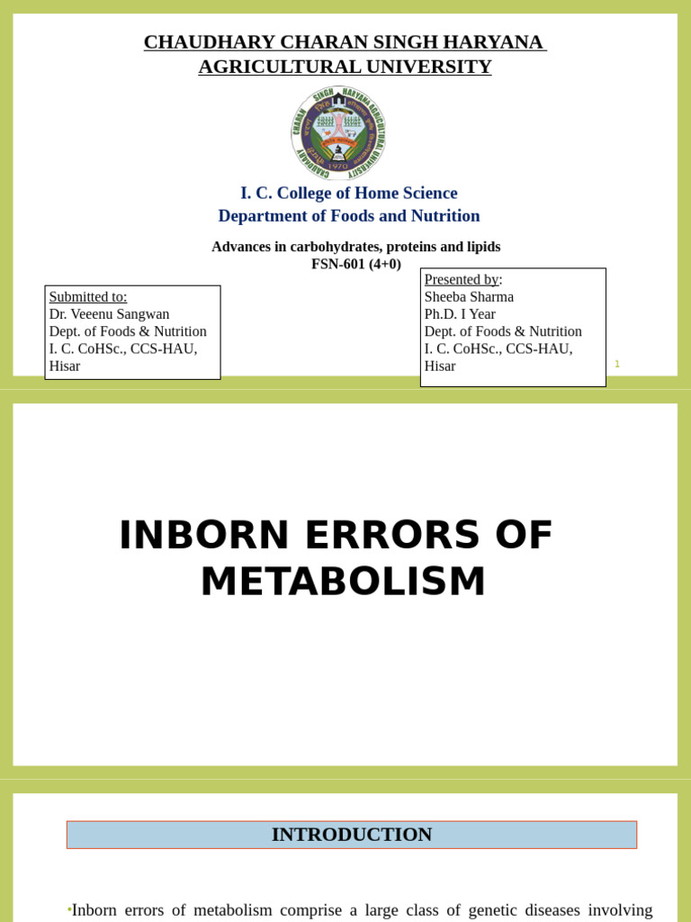 Inborn Errors of Metabolism Overview | PDF | Biochemistry | Chemistry