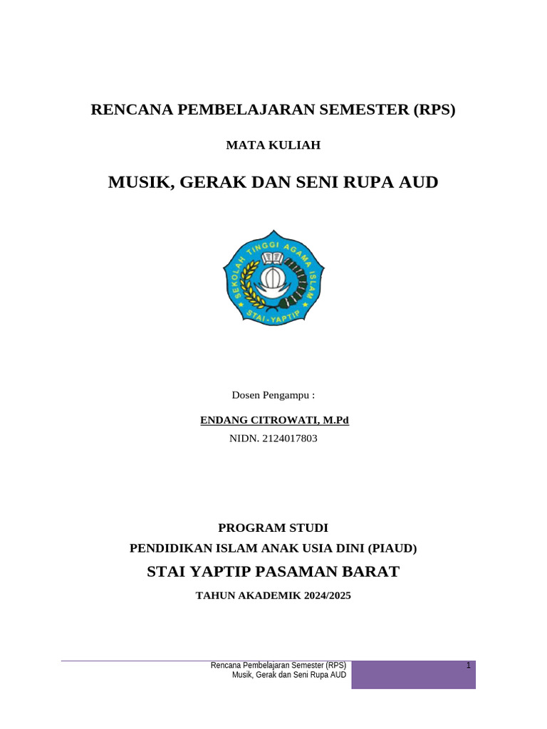 RPS Musik, Gerak dan Seni Rupa AUD | PDF