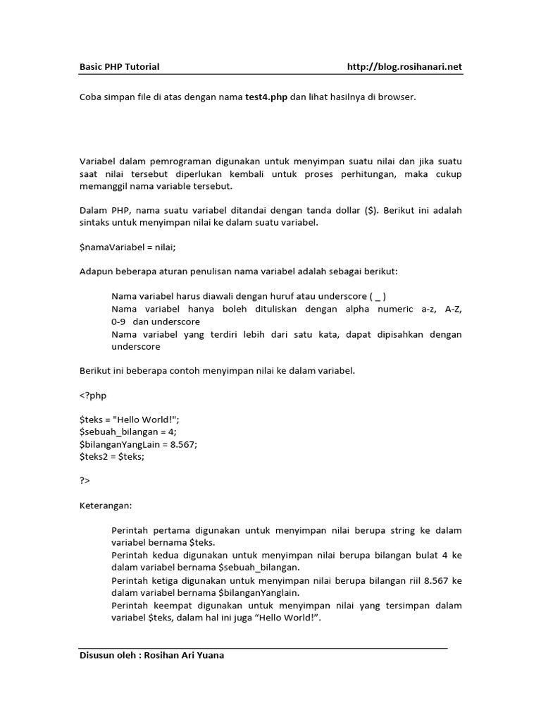 Panduan Dasar Variabel PHP | PDF