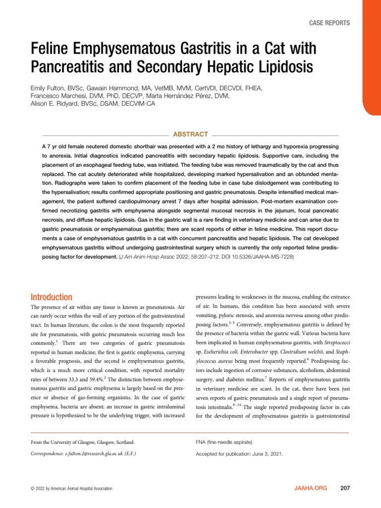 2021 Feline Emphysematous Gastritis in A Cat With Pancreatitis and ...