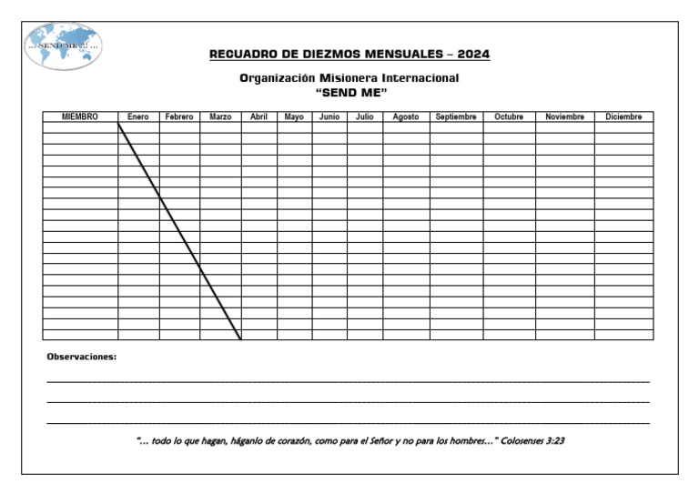 Recuadro de Diezmos Mensuales 2024 | PDF