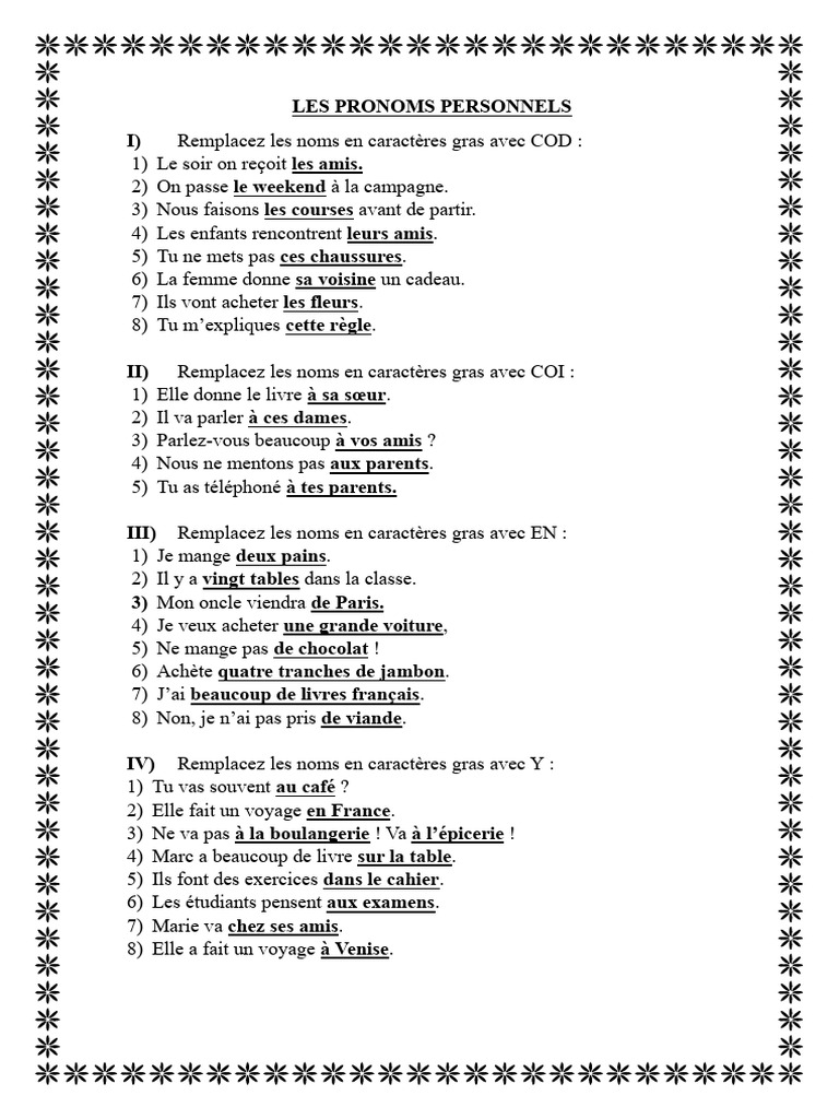 Exercices sur les pronoms personnels | PDF