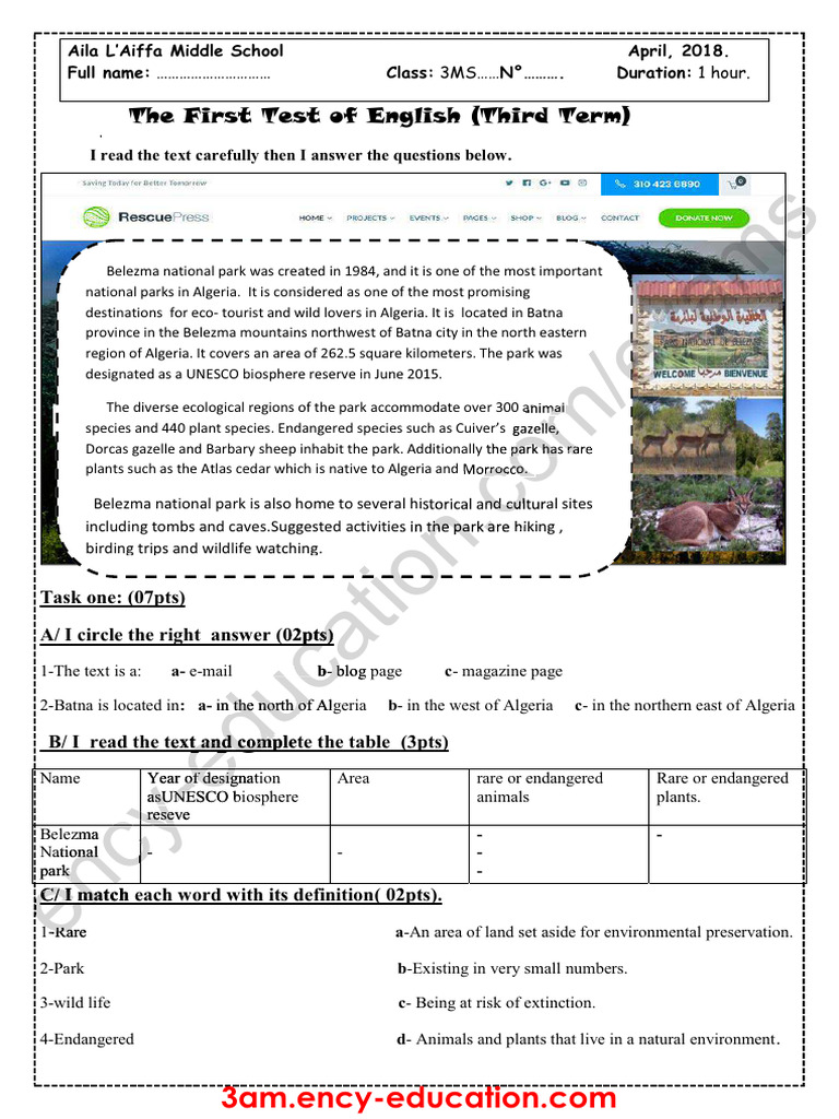 English Test for 3MS Students | PDF | Natural Environment