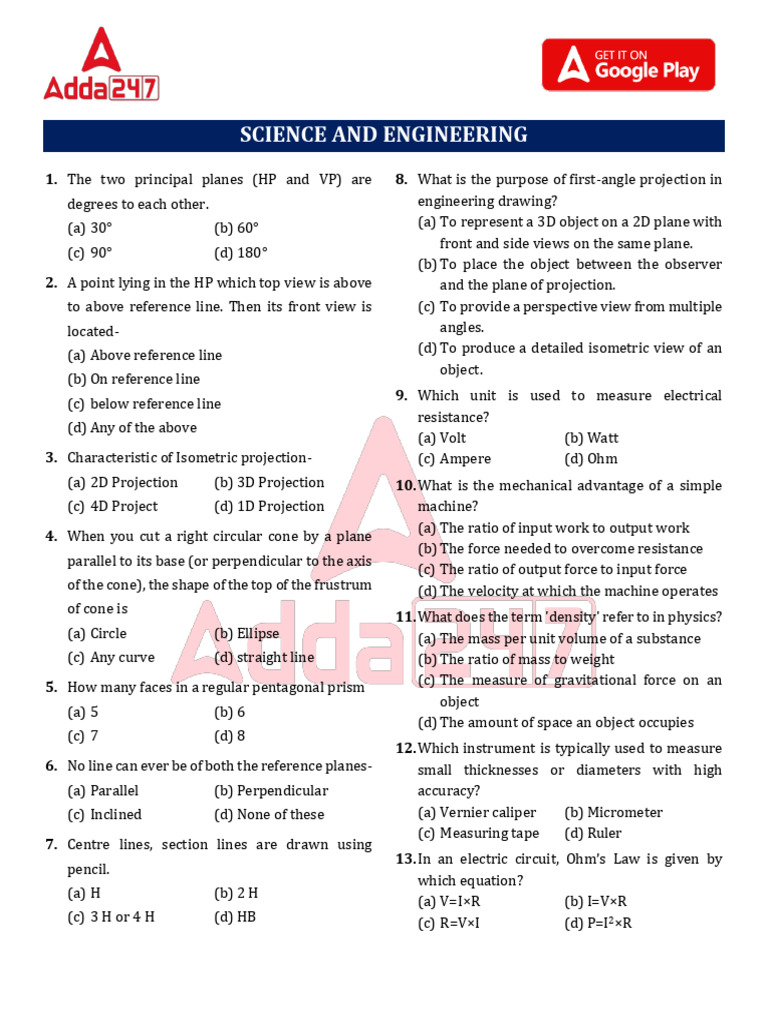 Engineering Drawing and Physics Quiz | PDF | Force | Quantity