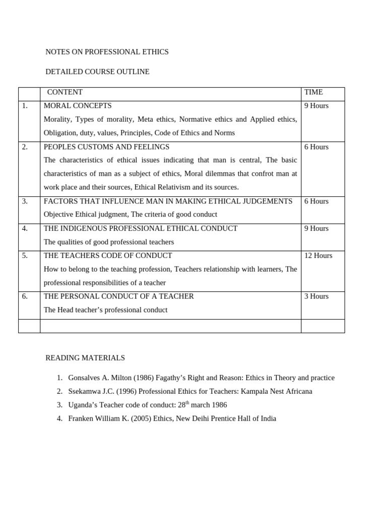 Professional Ethics Course Outline | PDF | Morality | Relativism