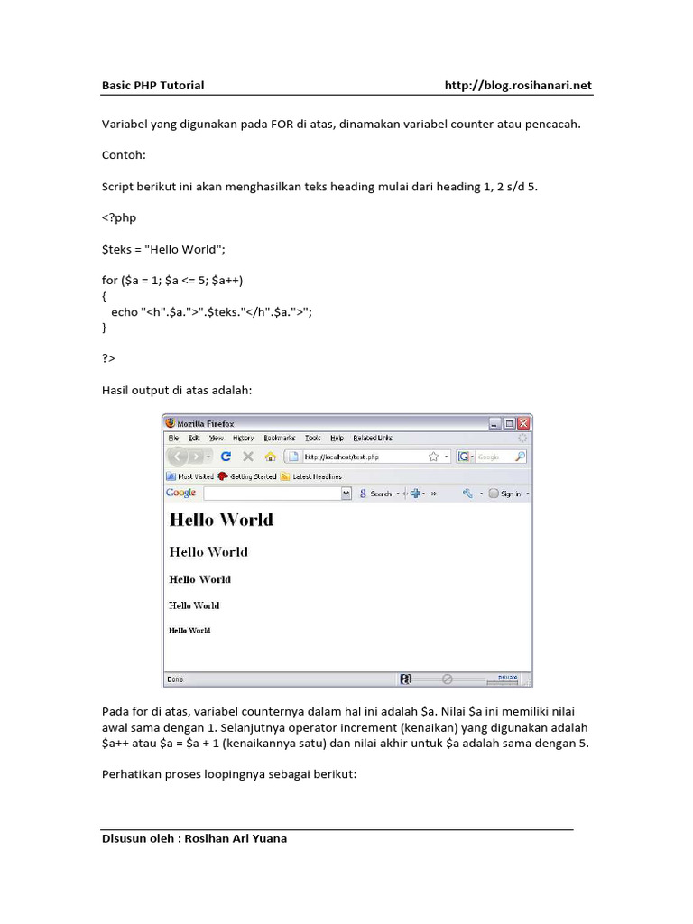Tutorial Dasar PHP: Looping FOR | PDF