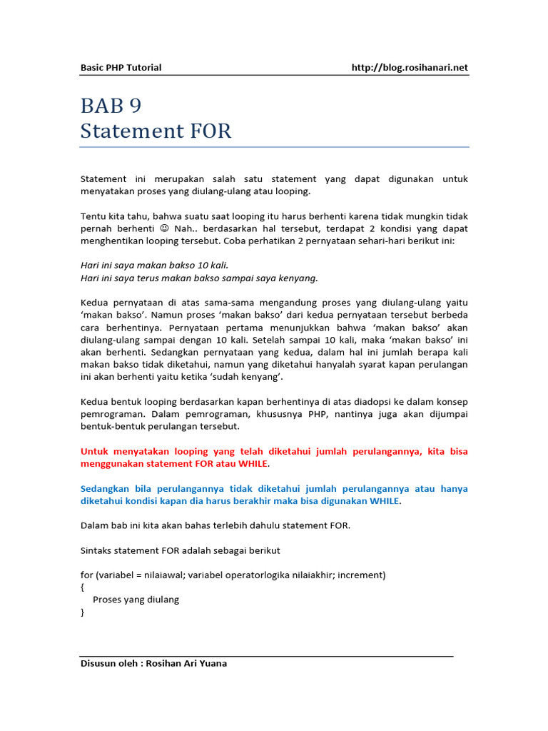 Panduan Lengkap Statement FOR PHP | PDF