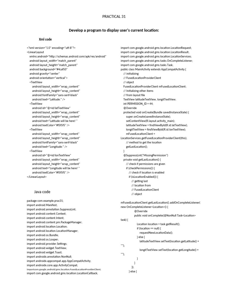 Display User Location in Android App | PDF | Android (Operating System ...