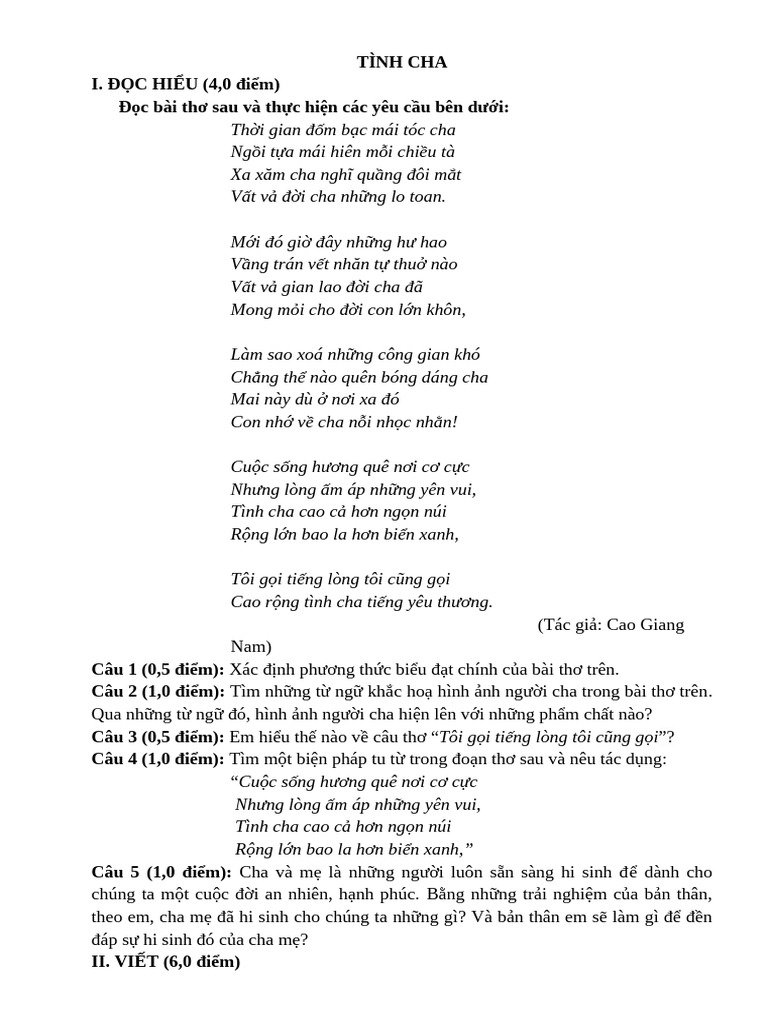 Thơ 7 CH . Tình Cha | PDF