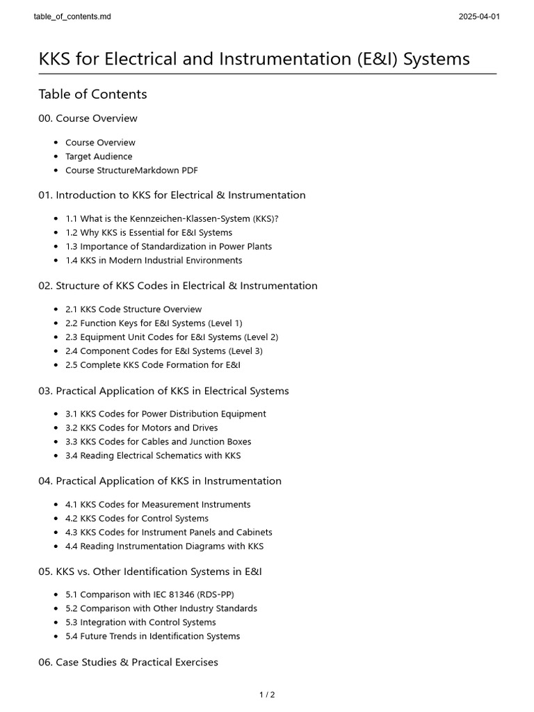 KKS Course For Electrical and Instrumentation | PDF | Instrumentation ...