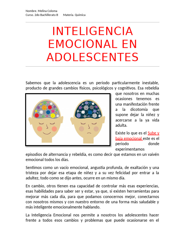 Inteligencia Emocional en Adolescentes | PDF | Las emociones ...