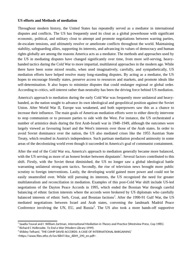 US Efforts and Methods of Mediation | PDF | Mediation | International ...