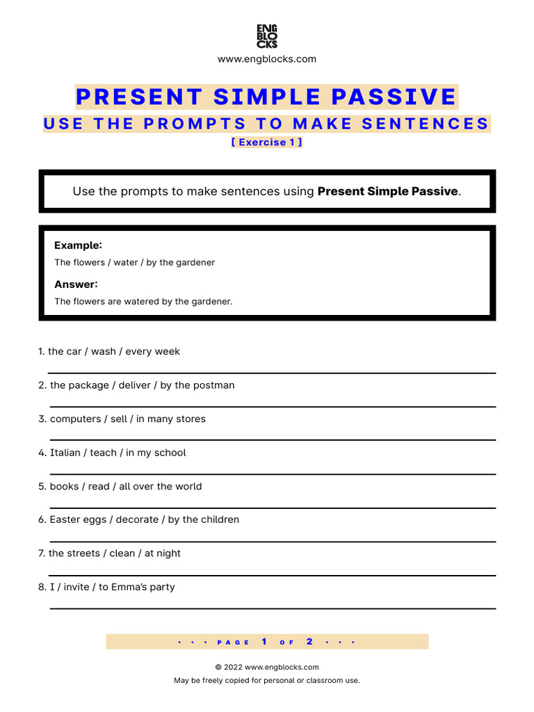Present Simple Passive Use The Prompts To Make Sentences Exercise 1 | PDF