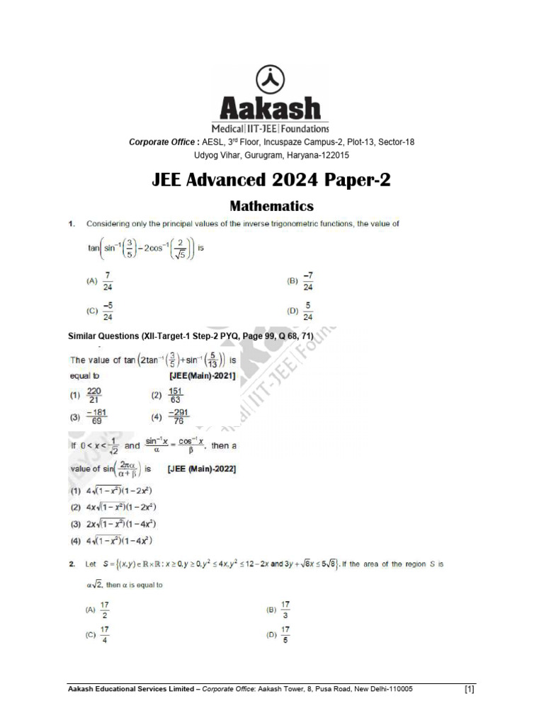 JEE Advanced 2024 Matching Question - Paper-2 | PDF | Recruitment ...