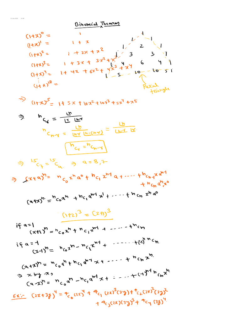 Binomial Theorem Class Notes | PDF