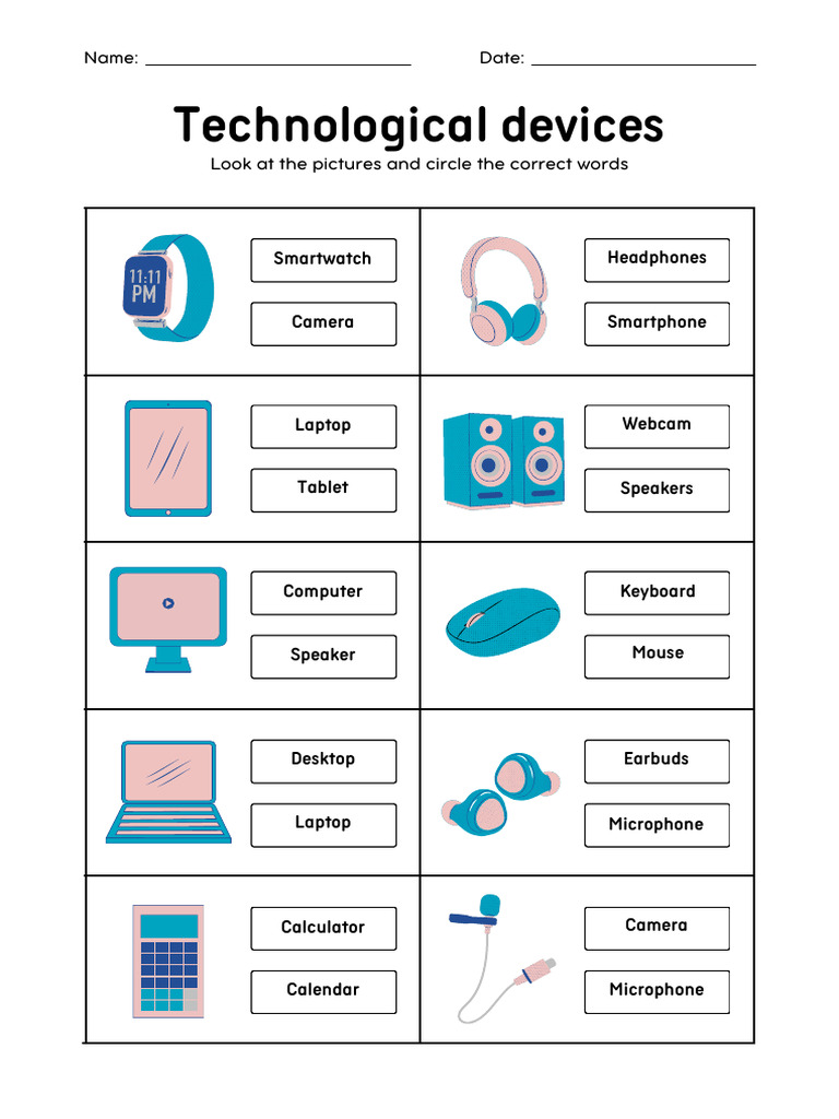 White Colorful Technological Devices Vocabulary Worksheet - 20250426 ...