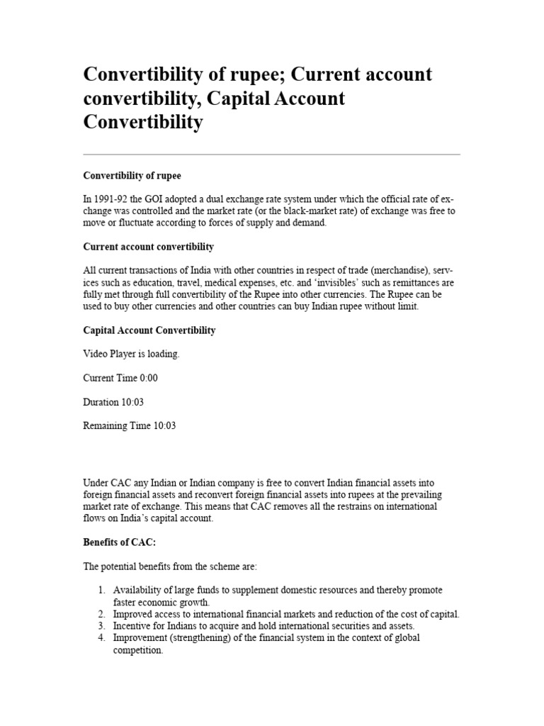Rupee Convertibility: Current & Capital Accounts | PDF | Purchasing ...