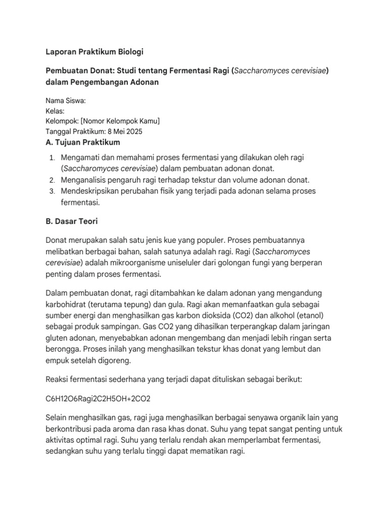 Fermentasi Ragi dalam Pembuatan Donat | PDF