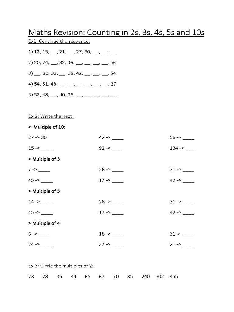 Maths Worksheet: Multiples Practice | PDF
