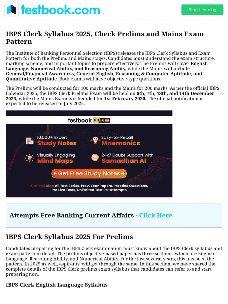 IBPS Clerk Syllabus 2025, Check Prelims and Mains Exam Pattern | PDF