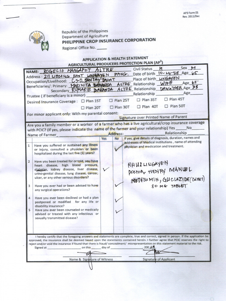 Application & Health Statement (AP3) | PDF