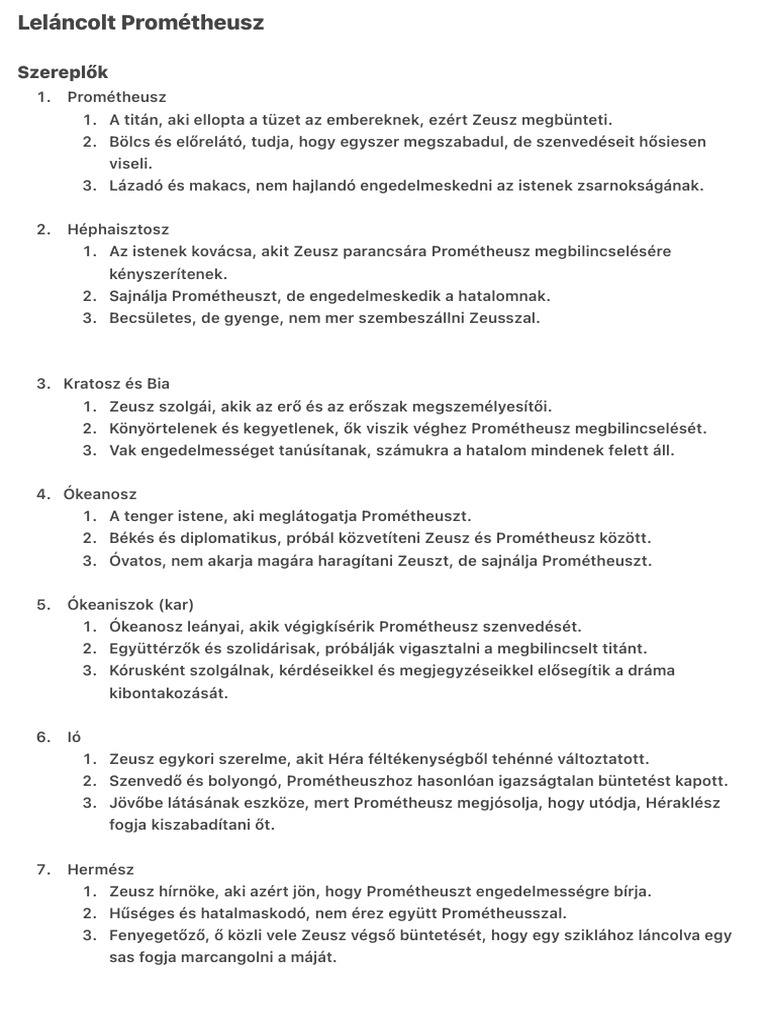 Leláncolt Prométheusz Szereplők - Bálint Annamária | PDF