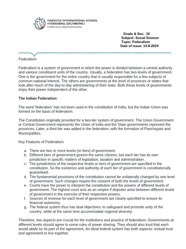 Understanding Federalism in India | PDF | Federation | Federalism