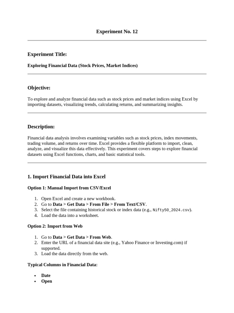 Experiment No 12 Exploratory Data Analytics | PDF | Microsoft Excel | Data