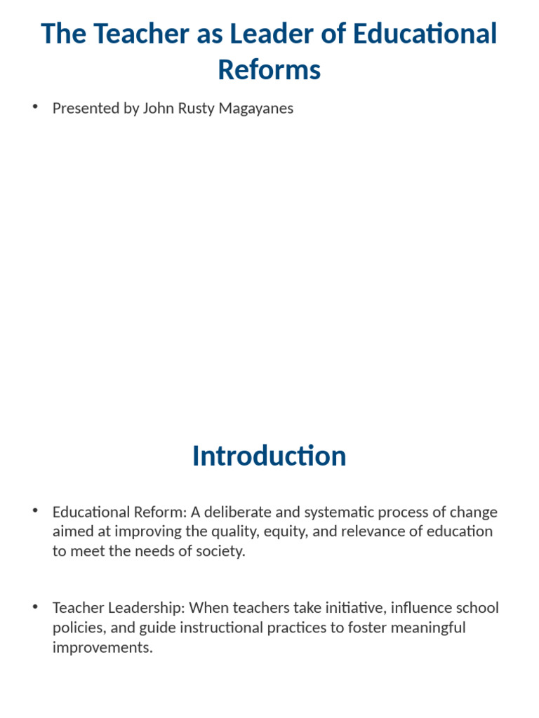 Teacher Leadership in Educational Reform | PDF | Teachers | Education ...