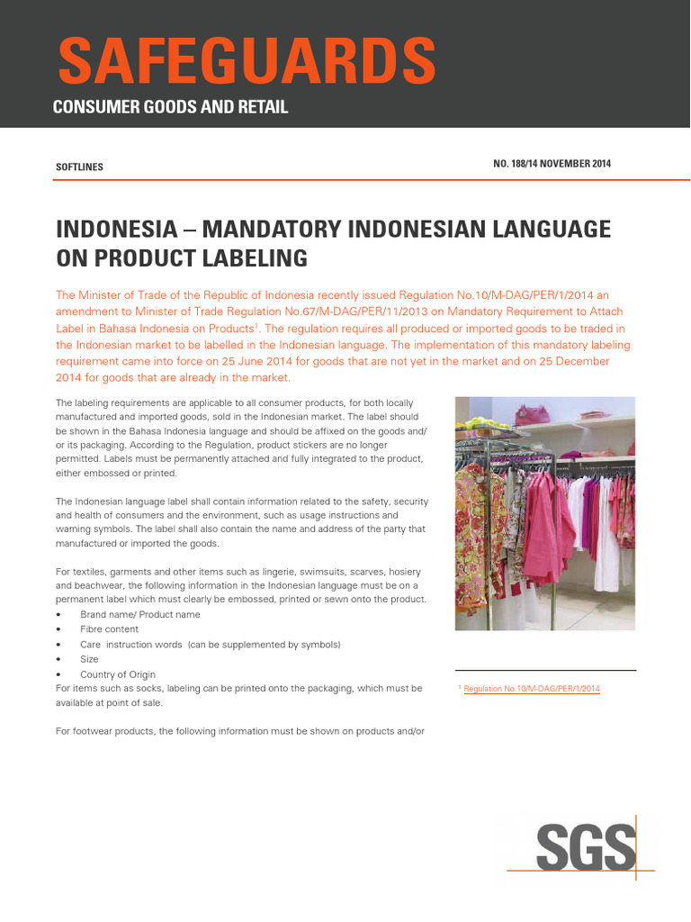 Sgs Safeguards 18814 Indonesia Mandatory Indonesian Language Product ...