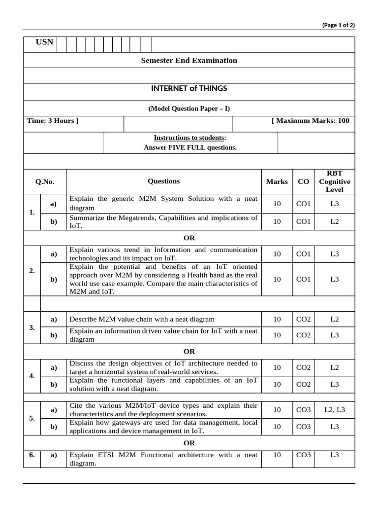 IoT Model Question Paper - Exam Guide | PDF | Internet Of Things ...