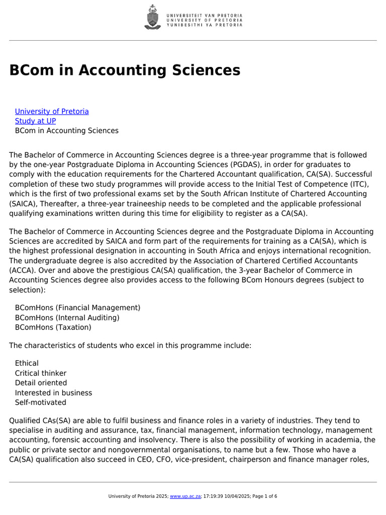 BCom Accounting Requirements at UP | PDF | Accounting | Vocational ...