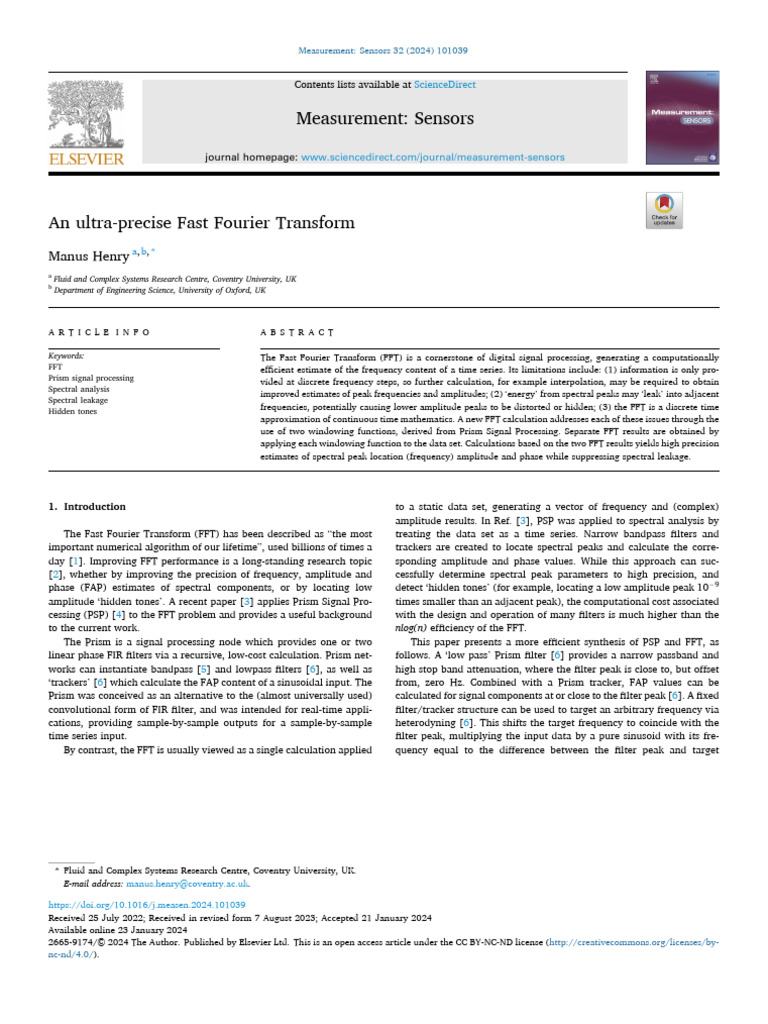 Ultra-Precise Fast Fourier Transform Techniques | PDF | Spectral ...