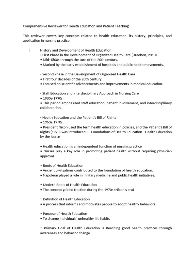 Comprehensive Reviewer For Health Education and Patient Teaching | PDF ...