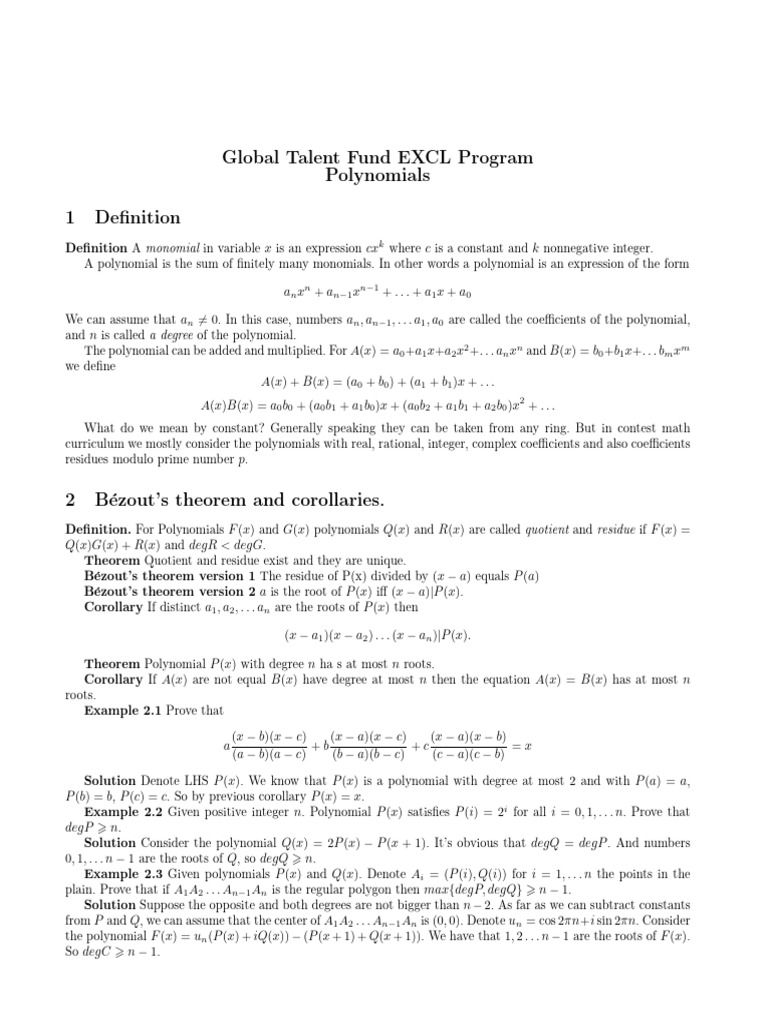 Understanding Polynomials and Complex Numbers | PDF | Polynomial | Zero ...