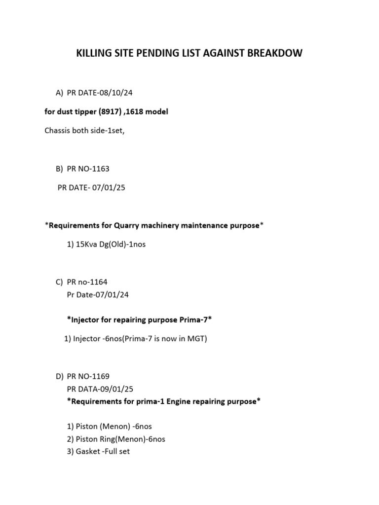 Killing Site Pending List Against Breakdown | PDF