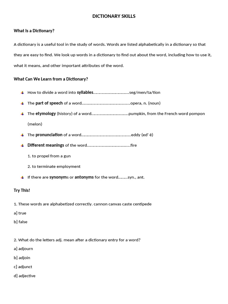 Understanding Dictionary Skills | PDF