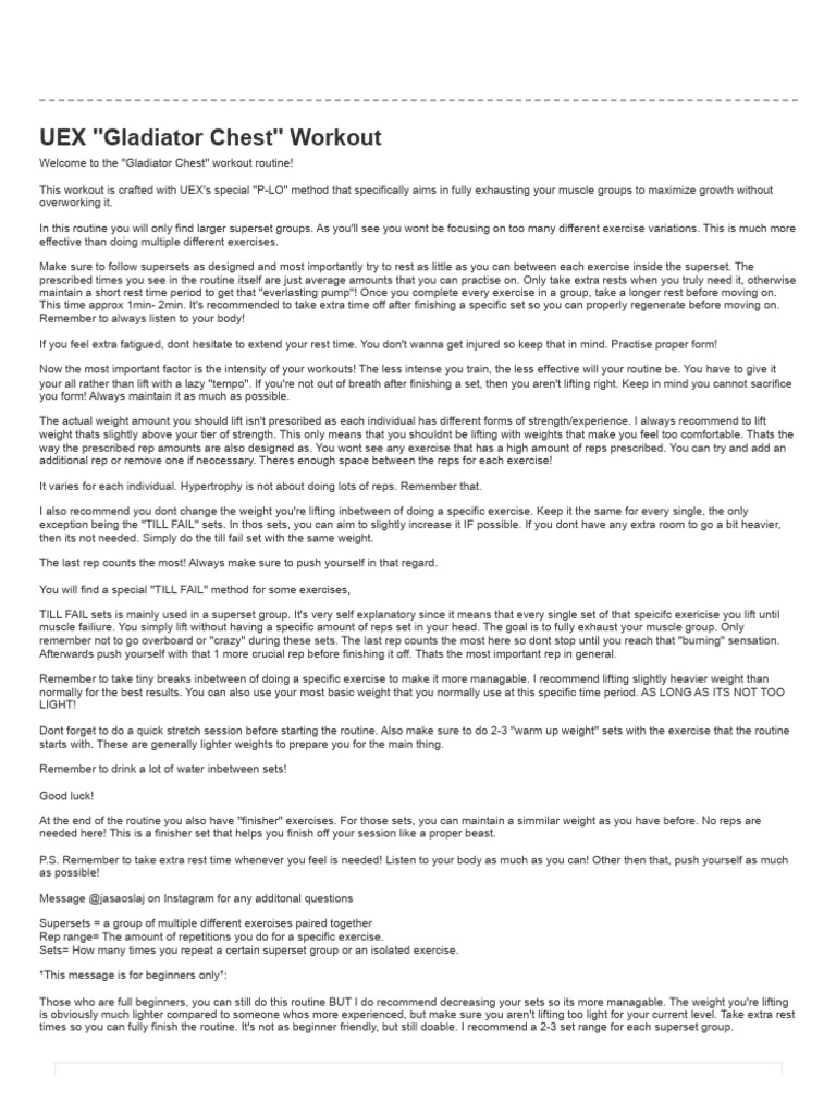Gladiator Chest Workout Routine PDF | PDF | Weight Training
