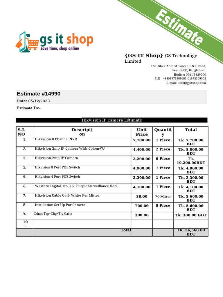 Hikvision IP Camera Estimate | PDF