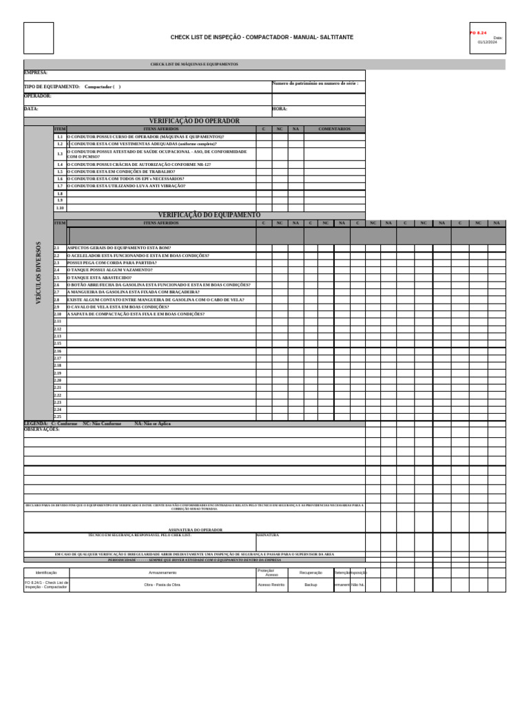Check List de Inspeção para Compactador | PDF
