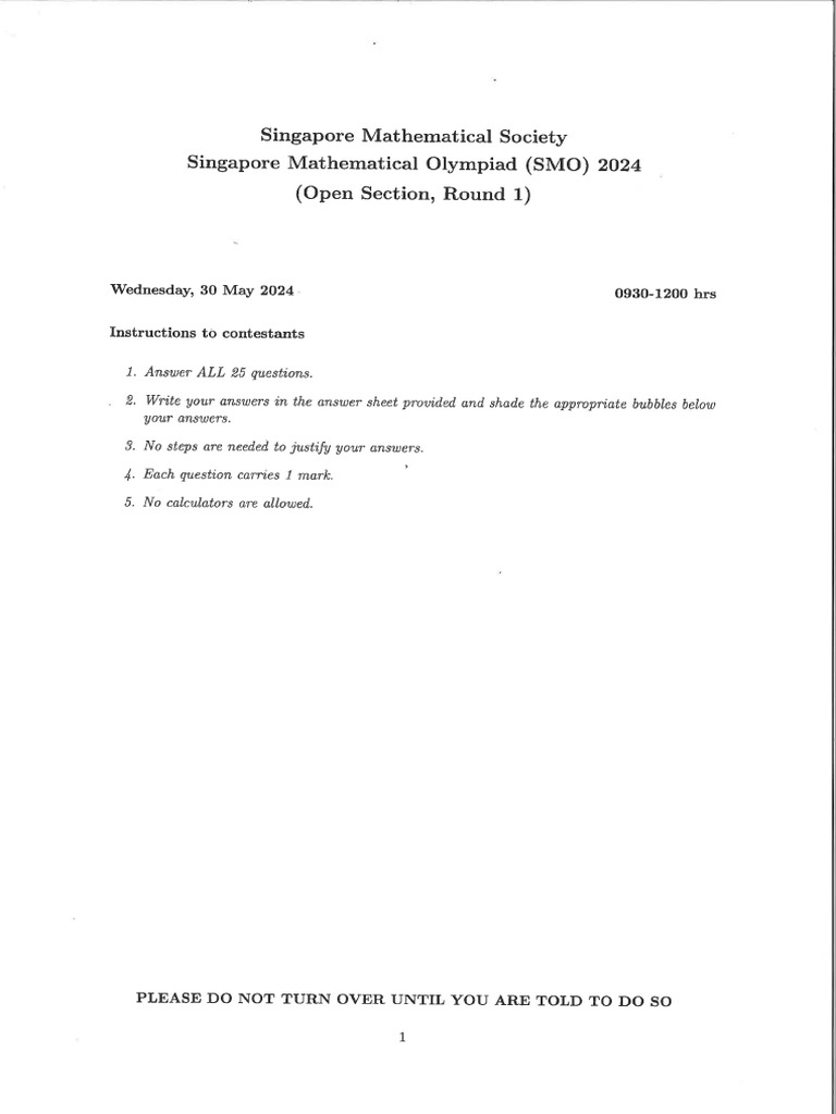Open Section - First Round - SMO Singapore Mathematical Olympiad 2024 | PDF
