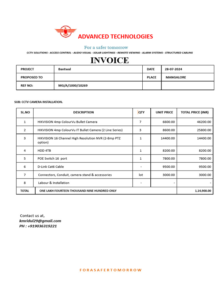 CCTV Camera Installation Invoice | PDF