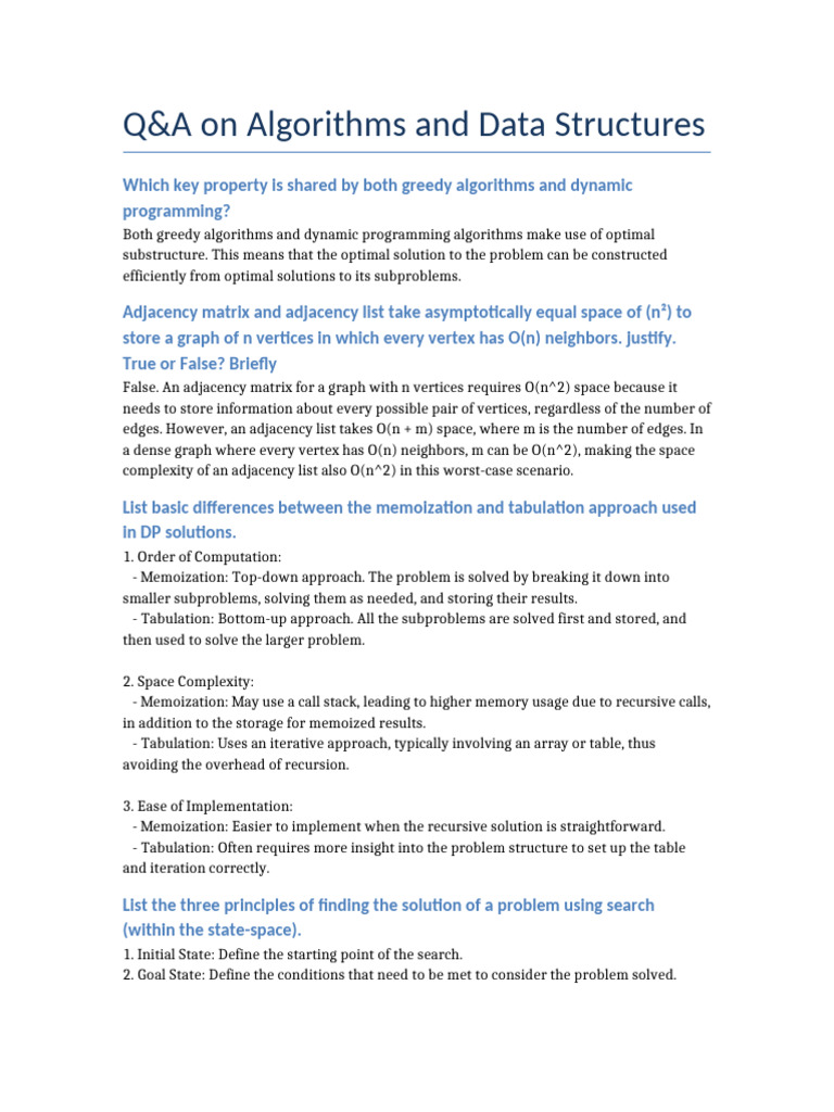 Algorithms and Data Structures Q&A | PDF | Theoretical Computer Science ...
