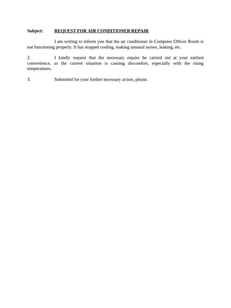 Air Conditioner Repair Request | PDF