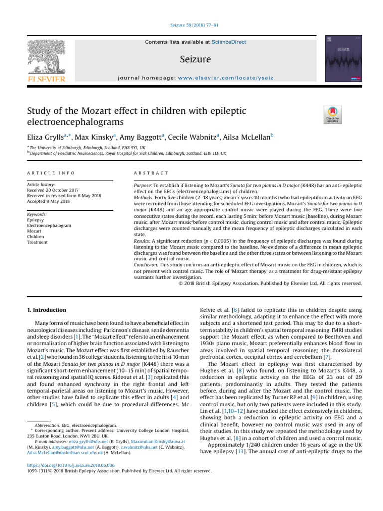Study of The Mozart Effect in Children With Epileptic ...