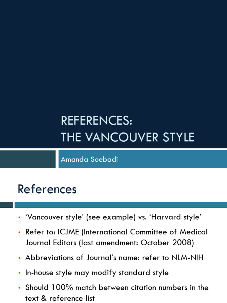 Vancouver Style Referencing Guide | PDF | Citation | Scholarly ...