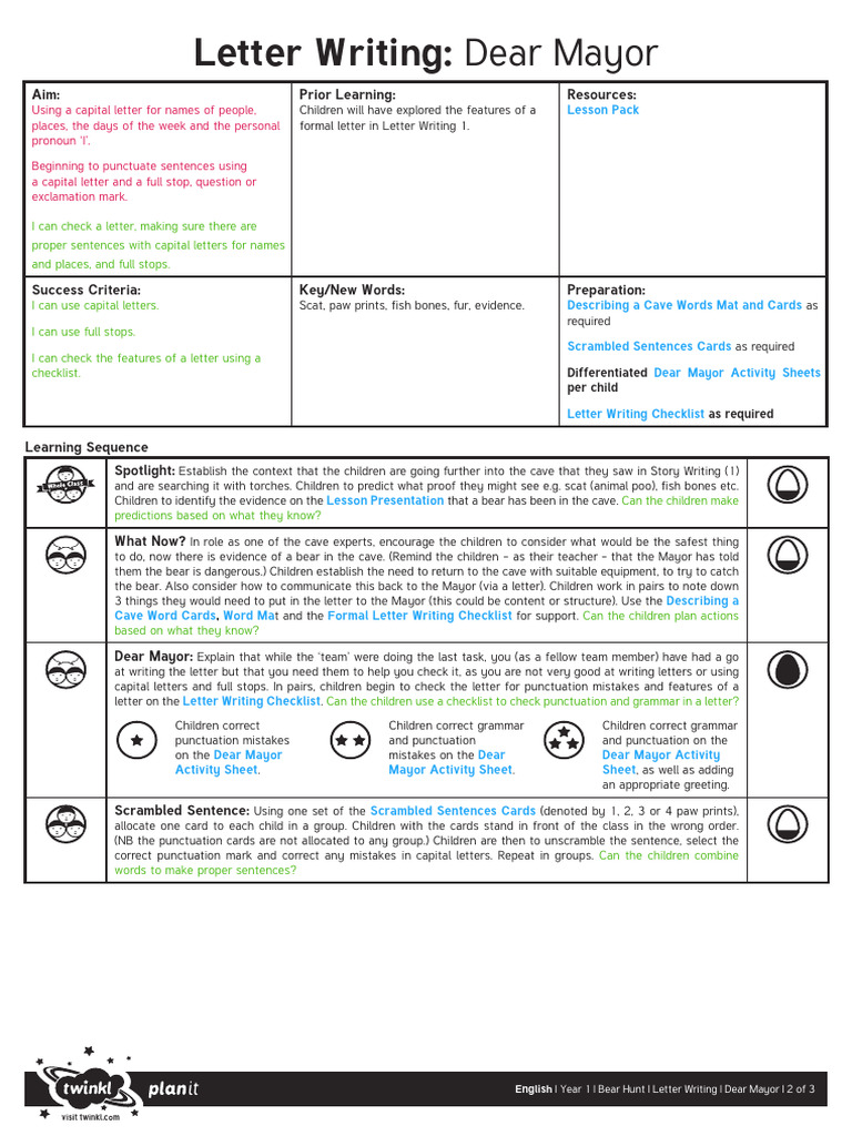2.1 Lesson Plan Dear Mayor | PDF | Linguistics | Grammar