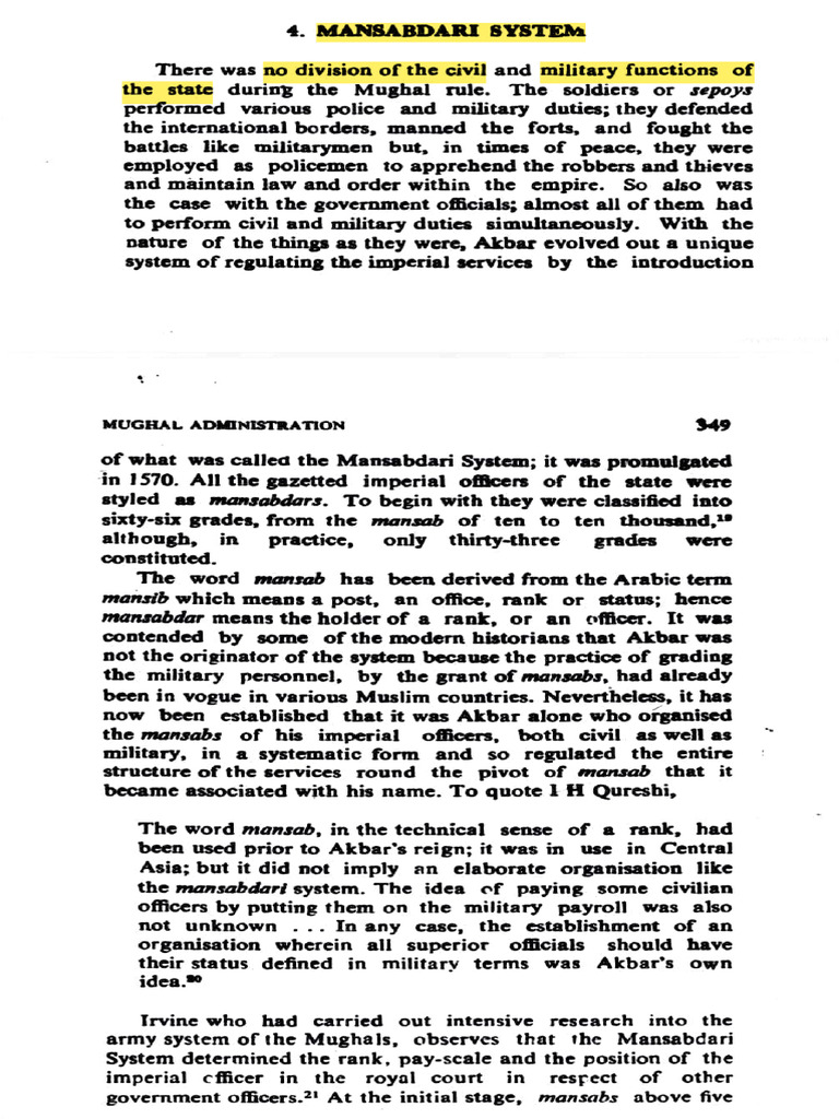 Akbar's Mansabdari System Explained | PDF
