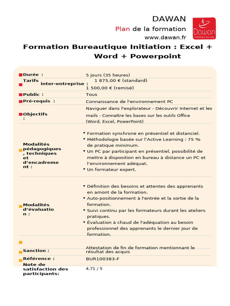 Formation Bureautique : Excel, Word, PowerPoint | PDF | Microsoft Excel ...