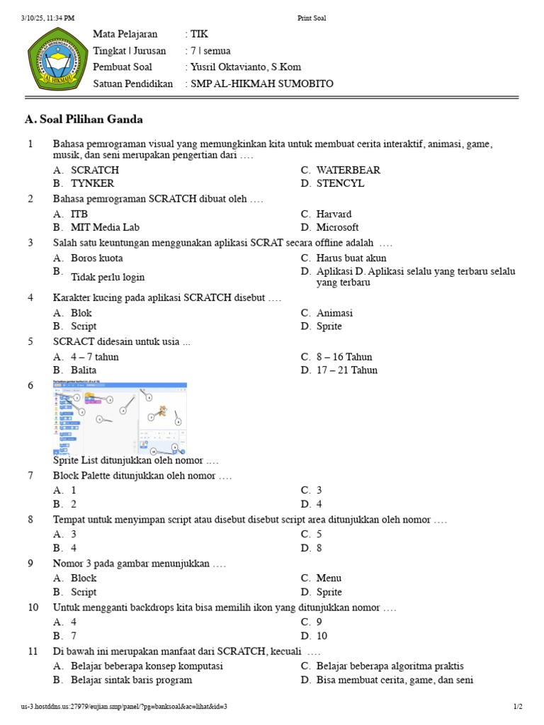 Soal Pemrograman Scratch untuk SMP | PDF